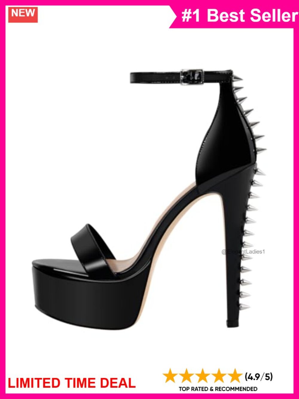 Platform Stiletto Heels Studded Rivets Ankle Strap Open Toe Faux Leather